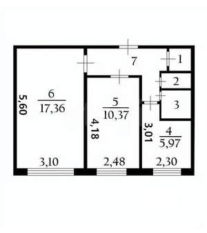 2-к квартира, вторичка, 44м2, 1/5 этаж