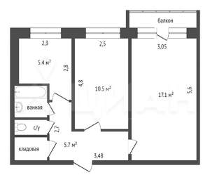 2-к квартира, вторичка, 51м2, 9/10 этаж