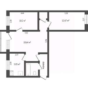 3-к квартира, вторичка, 54м2, 3/5 этаж