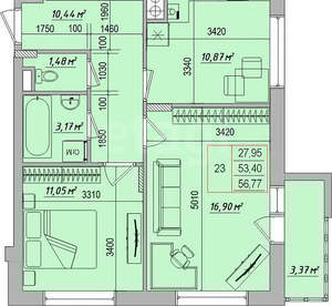 2-к квартира, вторичка, 57м2, 3/4 этаж