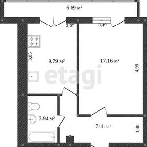 1-к квартира, вторичка, 39м2, 2/10 этаж