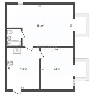 2-к квартира, вторичка, 61м2, 1/3 этаж