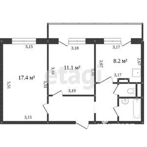 2-к квартира, вторичка, 53м2, 8/10 этаж