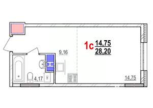 1-к квартира, строящийся дом, 28м2, 11/18 этаж
