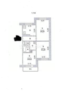 3-к квартира, вторичка, 59м2, 3/9 этаж