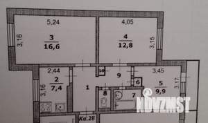 3-к квартира, вторичка, 59м2, 8/9 этаж