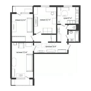 3-к квартира, вторичка, 71м2, 1/10 этаж