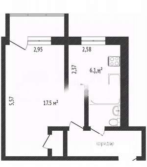 1-к квартира, вторичка, 30м2, 2/5 этаж