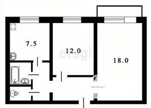 2-к квартира, вторичка, 45м2, 5/9 этаж
