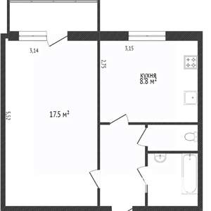 1-к квартира, вторичка, 34м2, 1/10 этаж