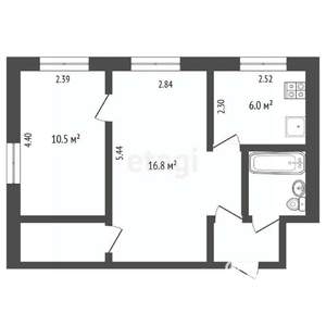 1-к квартира, вторичка, 43м2, 2/5 этаж