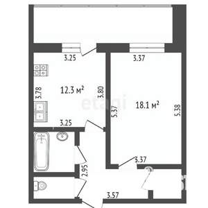 1-к квартира, вторичка, 49м2, 4/9 этаж
