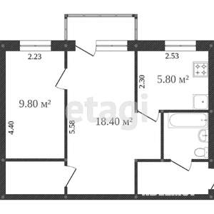 2-к квартира, вторичка, 43м2, 3/5 этаж