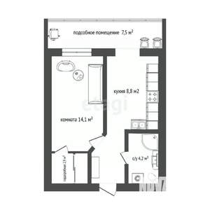 1-к квартира, вторичка, 42м2, 10/11 этаж