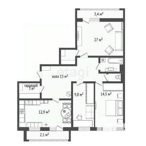 3-к квартира, вторичка, 92м2, 8/9 этаж
