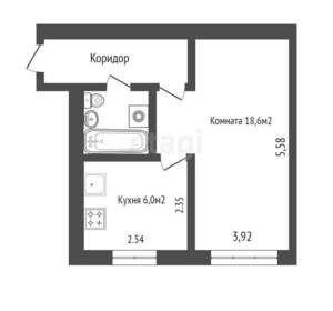 1-к квартира, вторичка, 30м2, 1/5 этаж