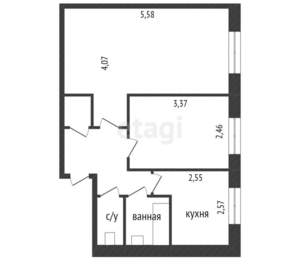 2-к квартира, вторичка, 60м2, 9/9 этаж
