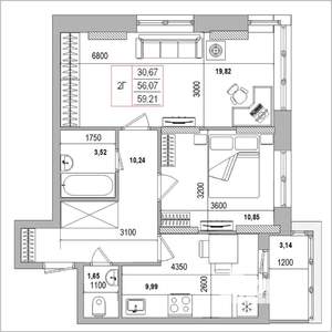 2-к квартира, вторичка, 59м2, 2/16 этаж