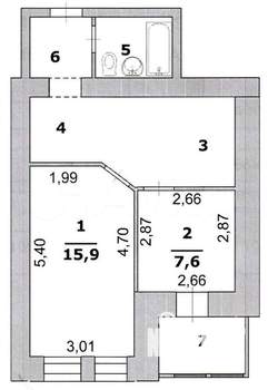 2-к квартира, вторичка, 46м2, 8/14 этаж