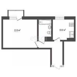 1-к квартира, вторичка, 44м2, 2/2 этаж